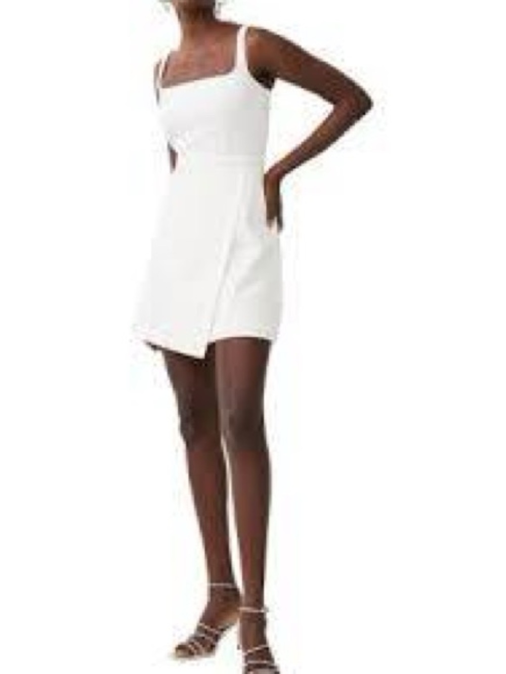 French Connection White Square-Neck Mini Dress with Wrap Skirt